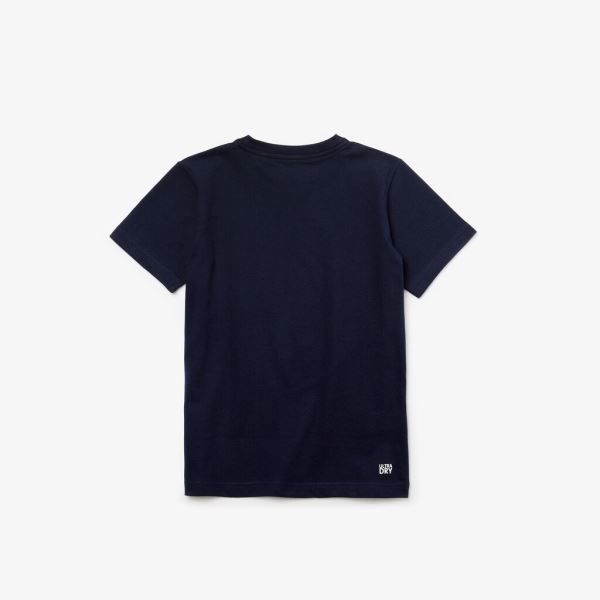 Lacoste SPORT Printed Breathable Cotton T-shirt - Tričko Dětské Tmavě Blankyt Blankyt / Růžové | CZ-